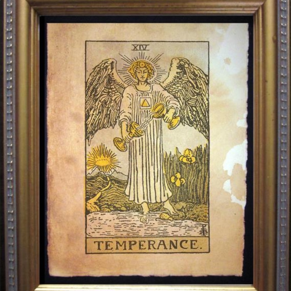 Temperance vintage Tarot Card Art Print Tea Stain